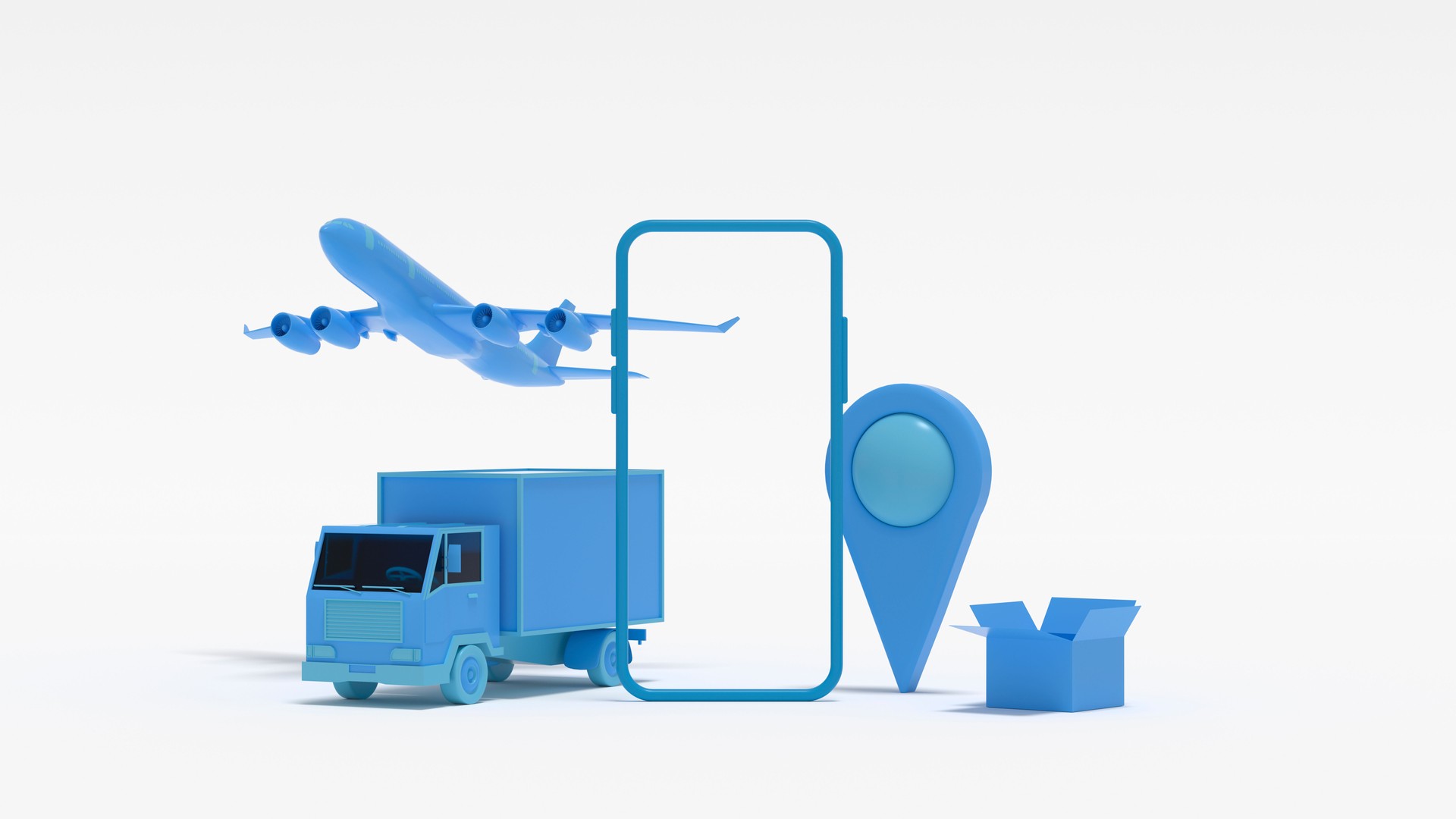 Online shopping, delivery, supply chain, blank screen smart phone, transportation, mobile application, e-commerce